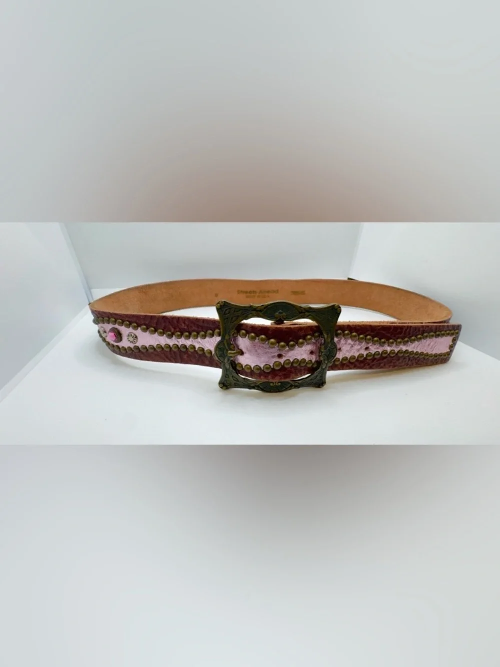 Streets Ahead Women’s Brown Studded Rhinestones Boho Belt Leather Medium